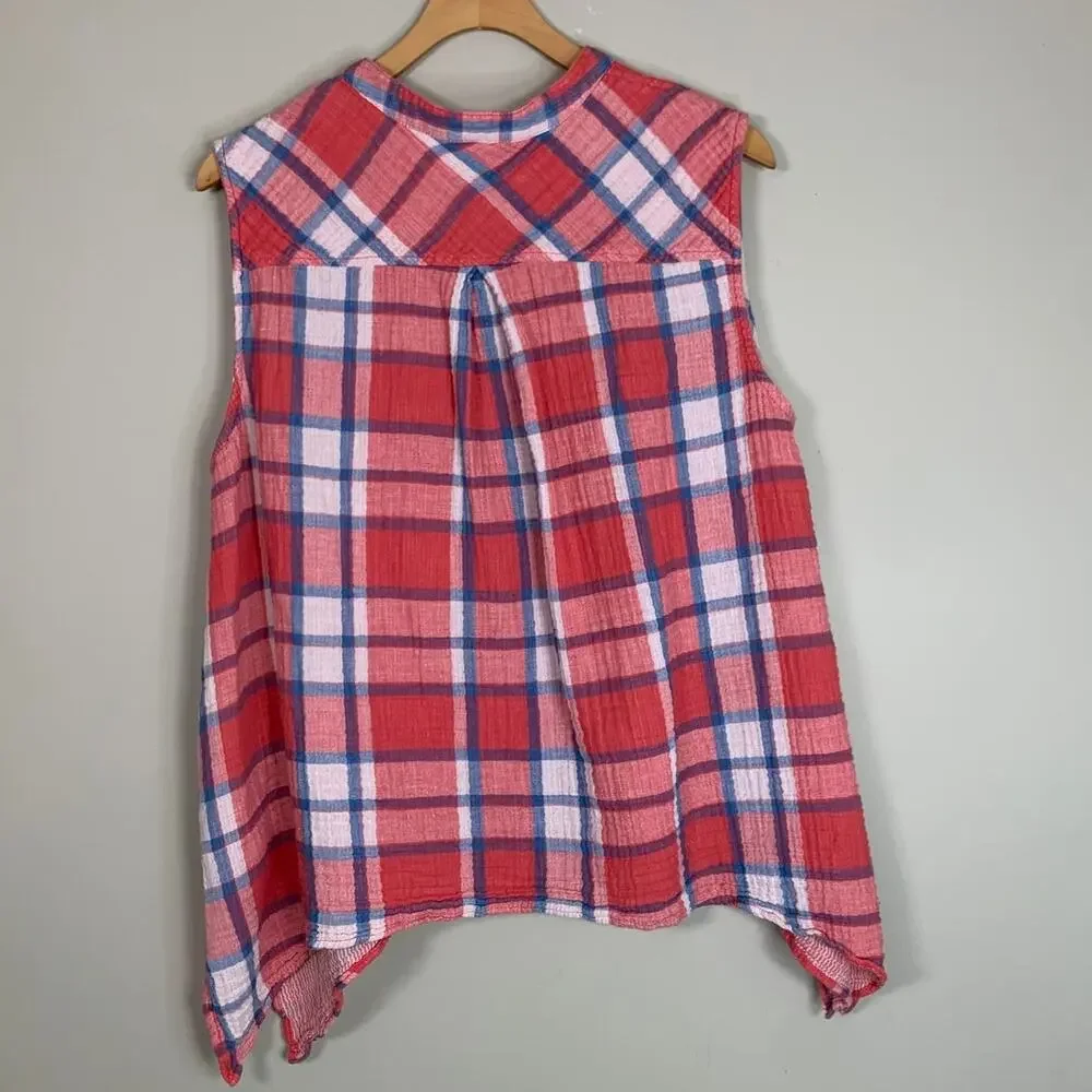 Seven Plaid Sleeveless Lightweight Button Up Shirt Western Women's‎ Size XL